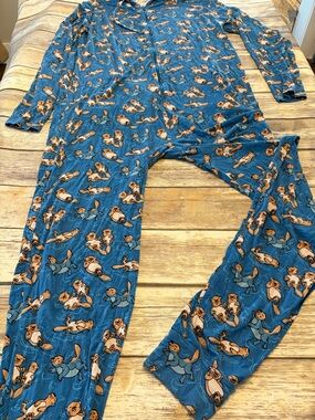 MeUndies Unisex Medium/Large Blue Otter-Print Zip Hoodie One-Piece